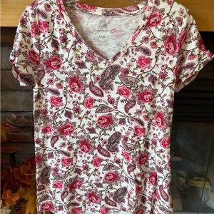 JJill Floral Paisley Red V-Neck Women Top Tee Short Sleeve XS EUC!